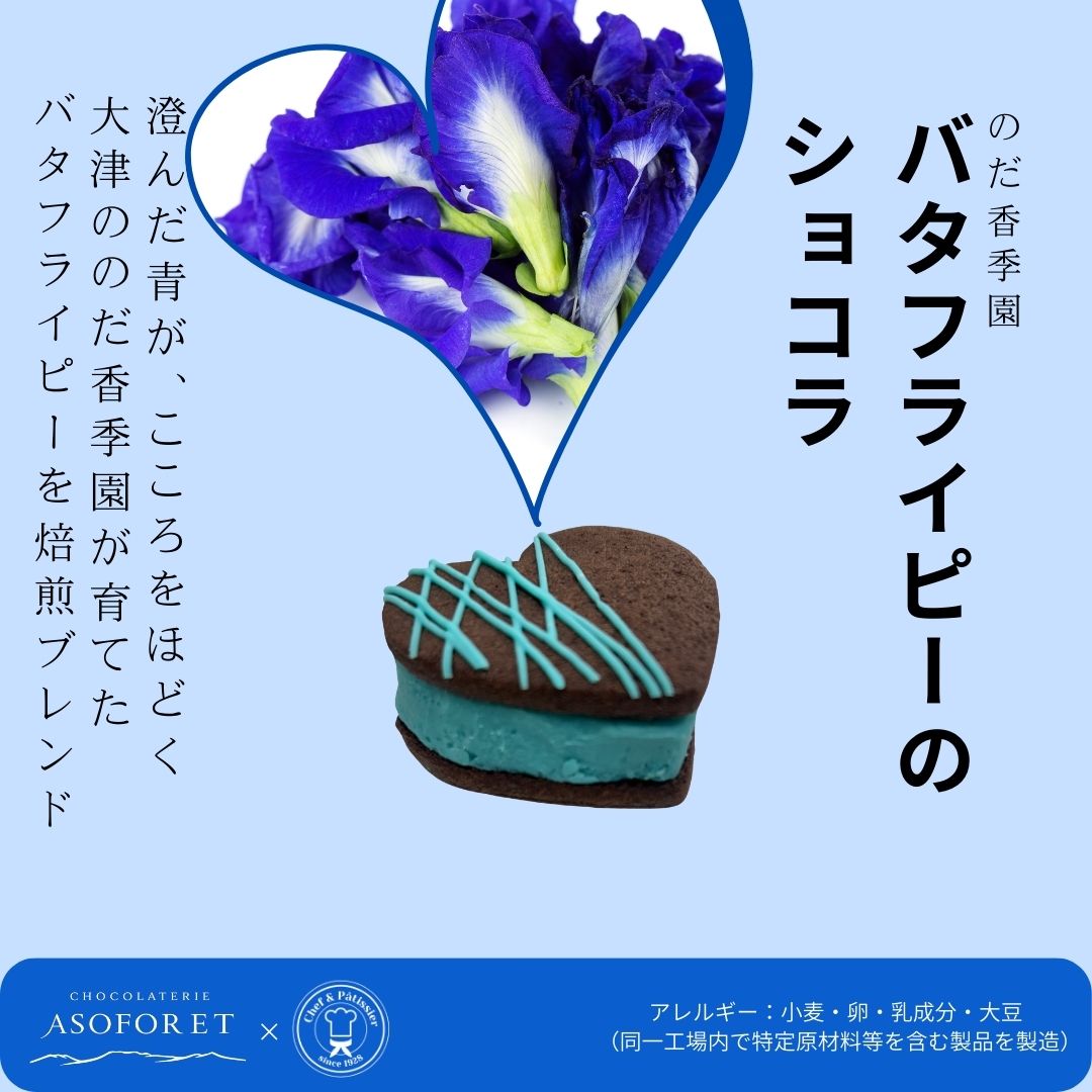 大津産バタフライピーを使ったハート型チョコレートチーズケーキの熊本土産イメージ